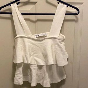 Zara White Ruffle Tank Top
